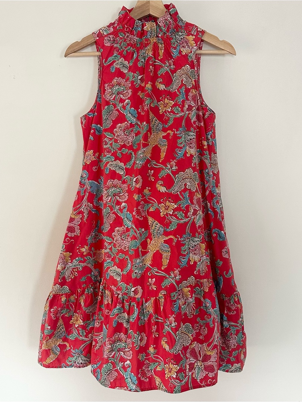 Tyler Boe Sleeveless Trapeze Dress Coral Floral Pheasant Dragon XS NWT Cotton